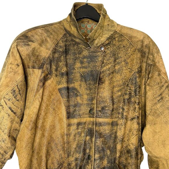 Vintage 80s WINLIT Women's Tumbled Leather Mid-Length Jacket MEDIUM Boho Hippie - Picture 5 of 16